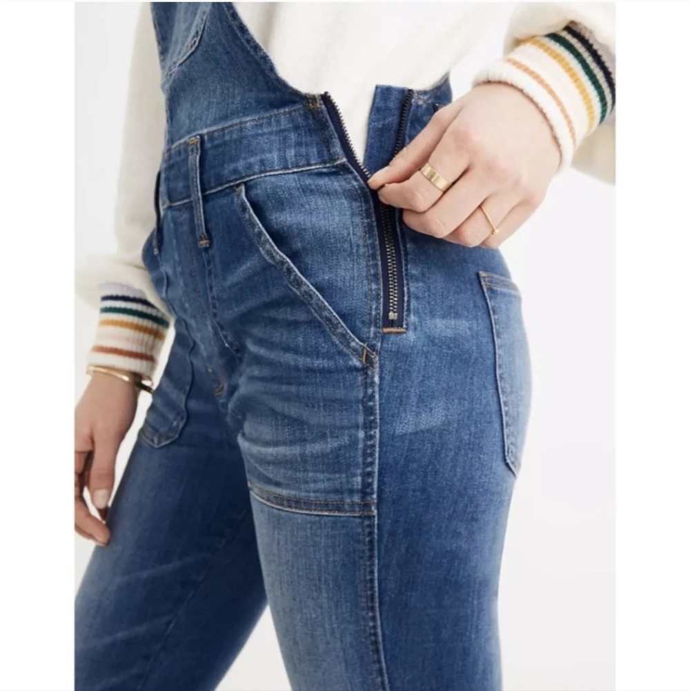 Madewell Cotton Stretch Blend Denim Skinny Jean Overalls in Jansing Wash(M)